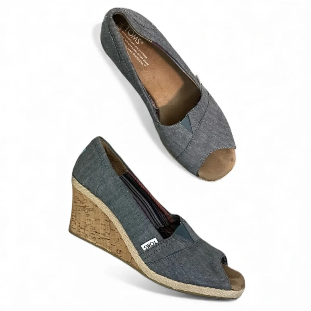 Toms Women’s 9.5 Canvas Peep Toe‎ Wedge Heel Sandals